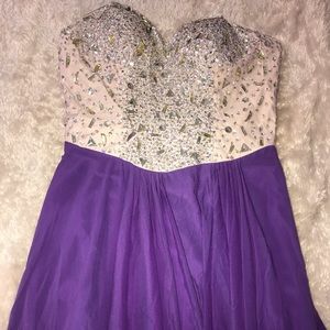 Purple Rhinestone Strapless Dress